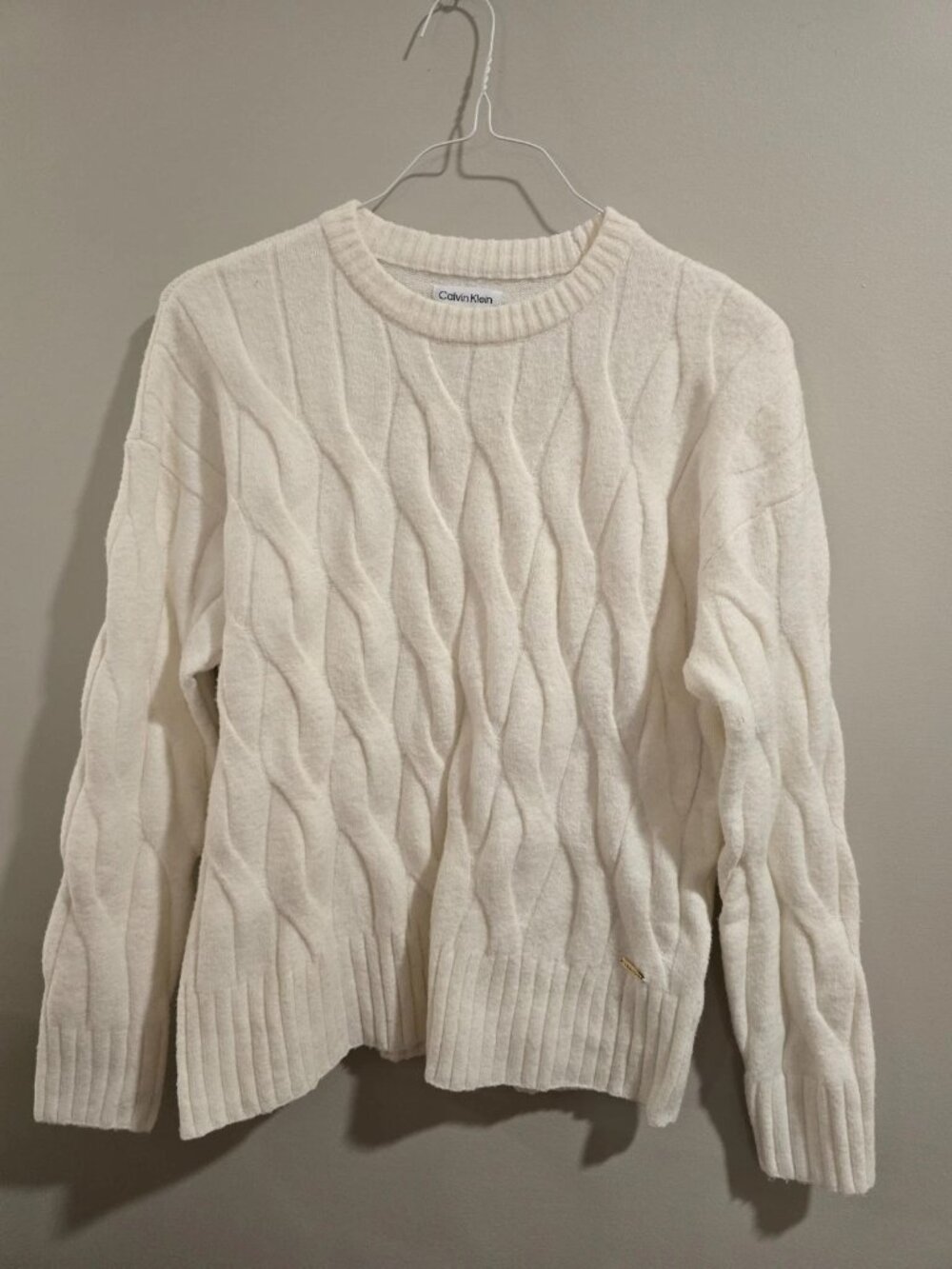 Ladies Calvin Klein M Cream Sweater Chunky Cable Knit Minimalist